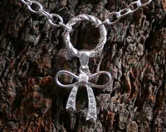 Discrete CZ Bow Sterling silver FANCY O ring Day Collar / Slave Necklace. Story of O collar / Infinity / Eternity ring. Baby girl bow. DD/lg