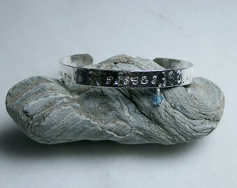 Birthday bracelet. Star-sign Bracelet. Zodiac cuff. Fully UK Hallmarked Silver cuff bracelet with Swarovski crystal drop. Choose your sign.