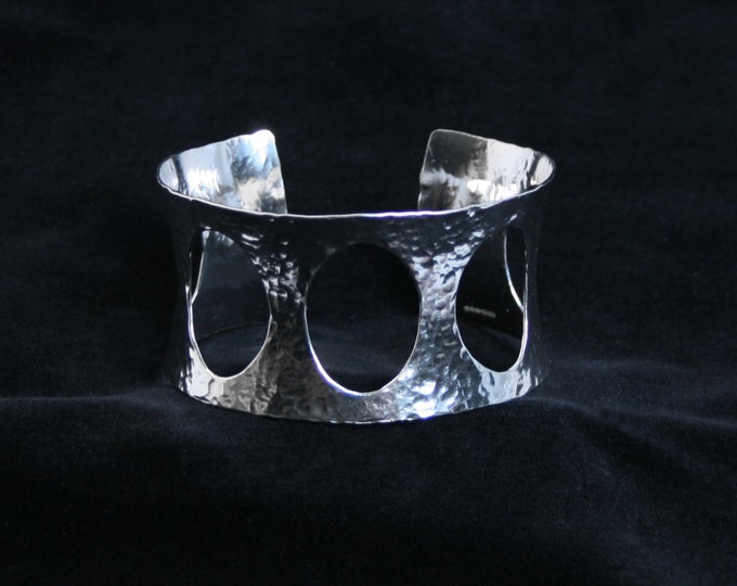 Wide cuff bracelet 'Ovalis' Traditionally hand made with textured finish for added sparkle. Fully UK Hallmarked Sterling Silver