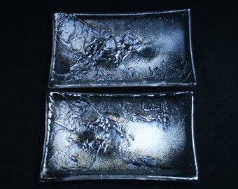 Antarctica Silver-Gold - Hand made fused glass soap / trinket / small sushi dish. A textured shimmering iridescent finish on a clear base.