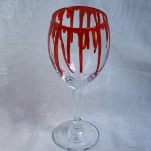 Dripping Blood - An exclusive design, hand painted, wine glass featuring 'blood' dripping down the sides! Horror / Zombie / Vampire / Gore