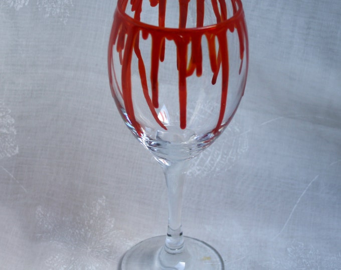 Dripping Blood - An exclusive design, hand painted, wine glass featuring 'blood' dripping down the sides! Horror / Zombie / Vampire / Gore