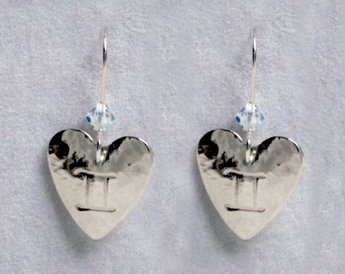 Handmade 'Birthday' earrings. June, Moonstone, Birthstone, Birth sign, Zodiac, Gemini. Silver & Swarovski crystal heart earrings