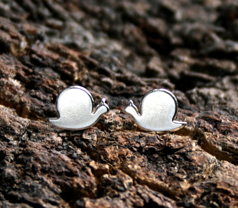 Snail. Sterling Silver stud earrings. 'Forest friends' collection. Exclusive design. Ear studs. Little snails. Eco-friendly recycled silver. image 1