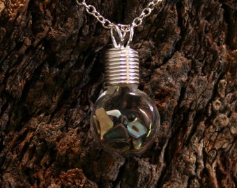 Healing Wishes - Abalone ~ 'Make a Wish' Pendant ~ Hand blown glass & sterling silver pendant with Abalone. Healing stones bottle