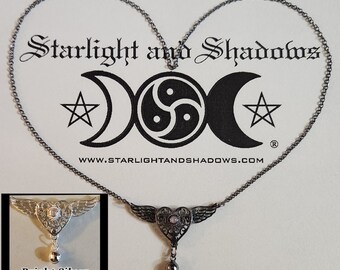 The wings of Love - Caged Heart, Little Gem; SLAVE BELL Discrete, Sterling silver Day Collar / Slave Necklace {D1} - Winged Heart