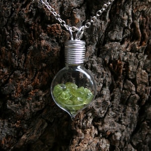 Healing Wishes  - Peridot ~ &#39;Make a Wish&#39; Pendant ~ Hand blown glass & sterling silver pendant with Peridot. Wishing bottle. Healing stones