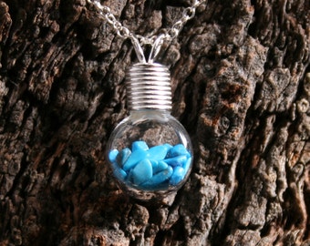 Healing Wishes - Turquoise Howlite ~ 'Make a Wish' Pendant ~ Hand blown glass & sterling silver pendant with Howlite. Healing stones bottle