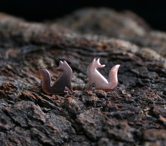 Little Red Foxes. Copper & Sterling Silver Stud Earrings Etsy