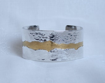 Xanadu - Eco silver & 24k gold Keum Boo bracelet. Rustica Organica collection. Eco-friendly recycled Sterling Silver  and Gold cuff bracelet