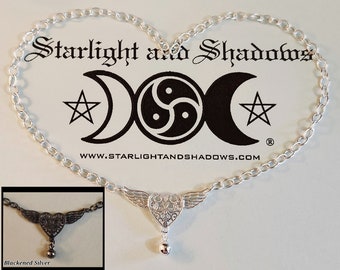 The wings of Love - Caged Heart; SLAVE BELL, Permanently locking, Discrete, Sterling silver Day Collar / Slave Necklace {D1} - Winged Heart