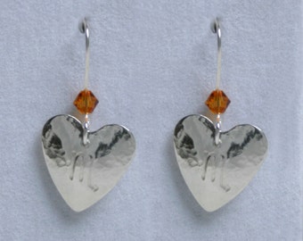 Handmade 'Birthday' earrings. November, Topaz, Birthstone, Birth sign, Zodiac, Scorpio. Sterling silver & Swarovski crystal heart earrings