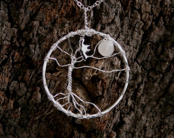 Tree of Life - Bat Moon Pendant. Sterling Silver & Moonstone. 'Forest friends' collection. Exclusive design. Eco friendly.