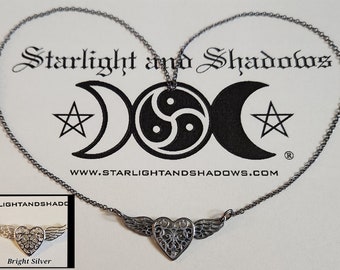 The wings of Love - Caged Heart; Permanently locking, Discrete, Sterling silver Day Collar / Slave Necklace {D1} - Winged Heart