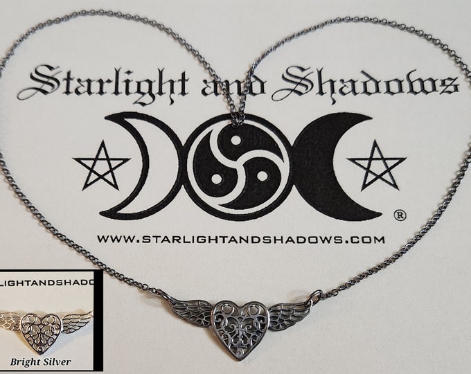 The wings of Love - Caged Heart; Permanently locking, Discrete, Sterling silver Day Collar / Slave Necklace {D1} - Winged Heart