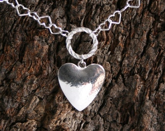 Secret Desires. Discrete PERMANENTLY LOCKING Heart chain Fancy O ring Day Collar/Slave Necklace. Sterling silver. Personalized. Secret ring