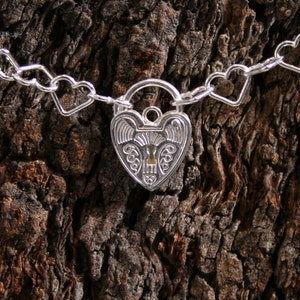 Sterling silver Slave bracelet BDSM bracelet. Choose plain or Fancy padlock. Heart shape chain links with a heart shape padlock. image 1