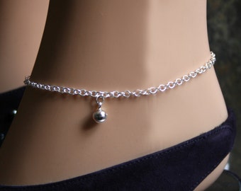 Slave bell. Slave Ankle Chain Bracelet. BDSM Anklet. Sterling silver. Tiny slave bell ankle chain. Little bell anklet.