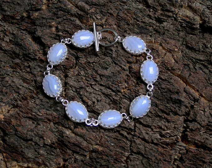 Blue Lace Agate 'Principessa' bracelet. Classical Princess/ Victorian design. Fully UK Hallmarked Sterling Silver. Silversmith / Metalsmith