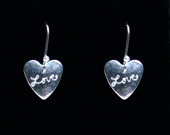 Handmade 'Amore - Love' earrings. Traditionally hand made, sterling silver tiny, heart drop earrings. Fish hook ear wires for pierced ears.