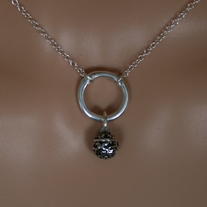 Slave bell - Discrete &#39;O&#39; ring Day Collar / Slave Necklace. Sterling silver. Captive/Eternity/Infinity ring. Wear as a choker or a necklace
