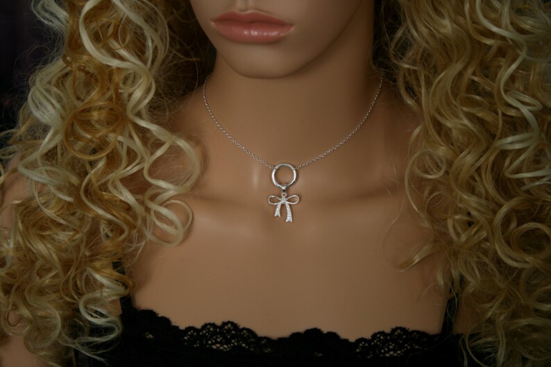 Discrete CZ Bow 'O' ring Day Collar / Slave Necklace. image 1