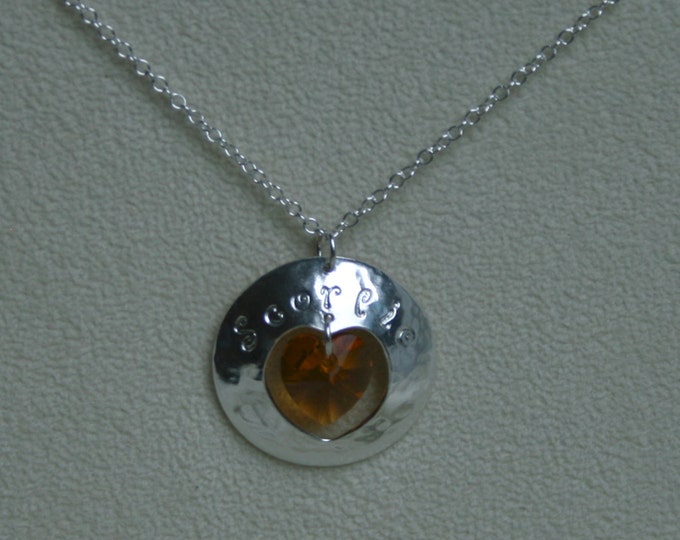 Handmade 'Birthday' pendant. November, Topaz, Birthstone, Birth sign, Zodiac, Scorpio. Sterling silver & Swarovski crystal heart pendant.