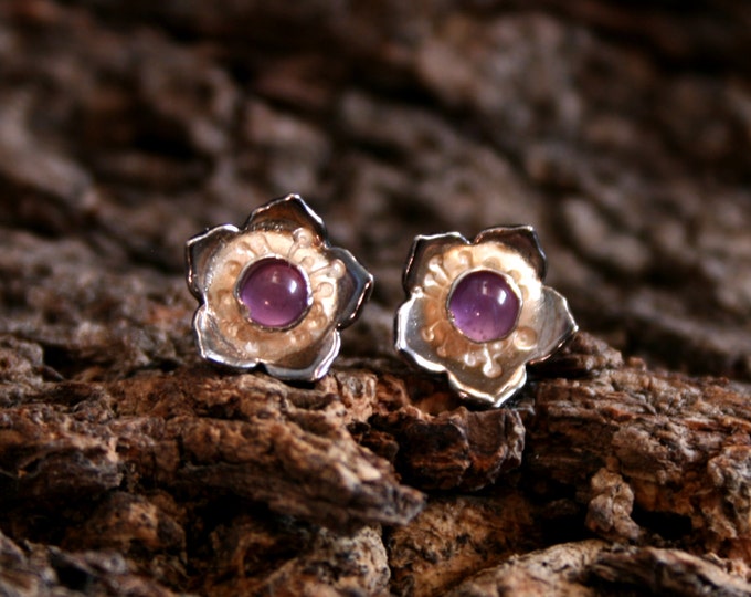 Star-flower cascade ~ Natural gemstone & Sterling Silver stud earrings. 'Wildflower series' Exclusive design. Choose gemstone/color