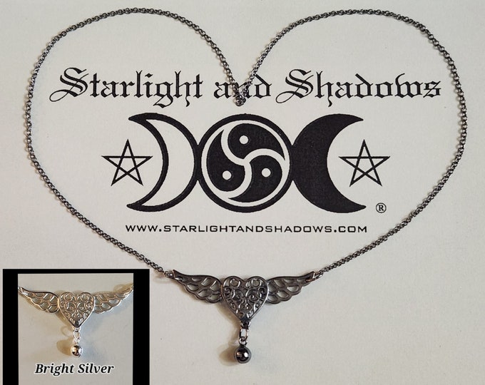 The wings of Love - Caged Heart; SLAVE BELL, Discrete, Sterling silver Day Collar / Slave Necklace {D2} - Winged Heart