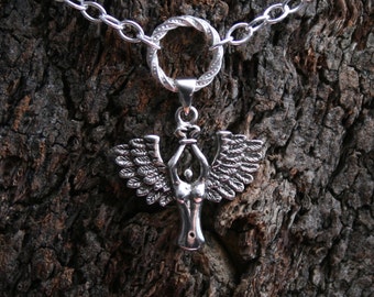 Bound Angel Discrete PERMANENTLY LOCKING Fancy O ring Day Collar/Slave Necklace. Sterling silver Captive fallen angel collar/choker/necklace