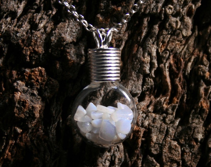 Healing Wishes  - Blue Lace Agate ~ 'Make a Wish' Pendant ~ Hand blown glass & sterling silver pendant with Blue Lace Agate. Wishing bottle