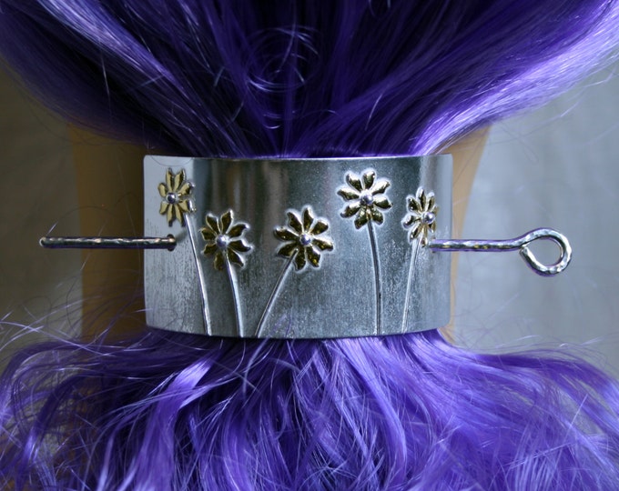 Keum Boo Barrette 'Ma Petite Fleur' Pony tail cover, hair clip, hair slide, hair clasp, hair pin, pony tail grip. Fully UK Hallmarked Silver