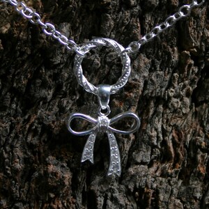 Discrete CZ Bow PERMANENTLY Locking Fancy &#39;O&#39; ring Day Collar/Slave Necklace. Sterling silver. Infinity/Eternity ring. Baby girl bow. DD/lg