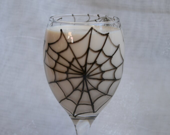 Wicked Webs (In shades of black and grey) - An exclusive design, hand painted spider web wine glass. Spiderweb glasses. Cobweb glasses.