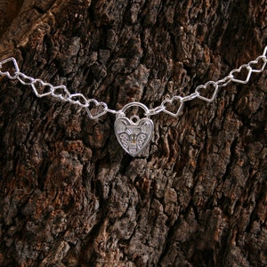 Sterling silver Slave bracelet BDSM bracelet. Choose plain or Fancy padlock. Heart shape chain links with a heart shape padlock. image 3