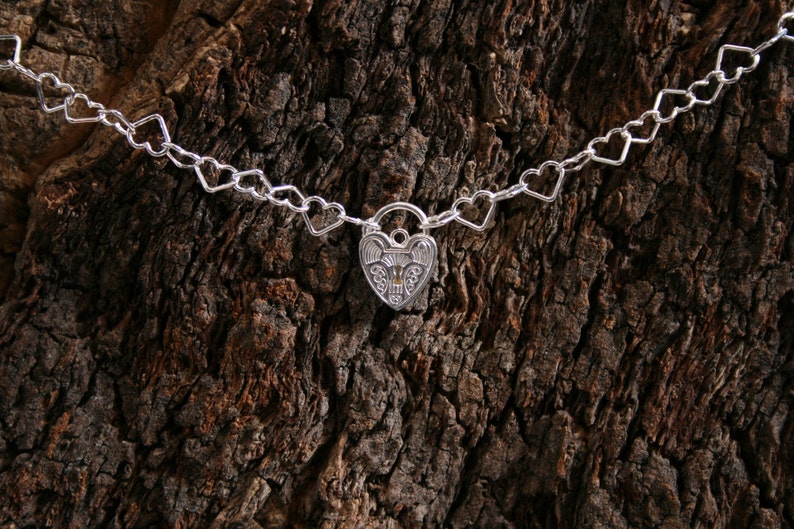 Sterling silver Slave bracelet BDSM bracelet. Choose plain or Fancy padlock. Heart shape chain links with a heart shape padlock. image 3