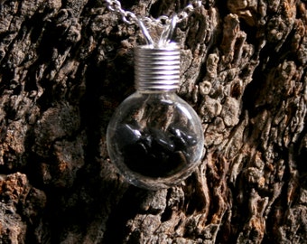 Healing Wishes - Black Onyx~ 'Make a Wish' Pendant ~ Hand blown glass & sterling silver pendant with Black Onyx. Healing stones bottle