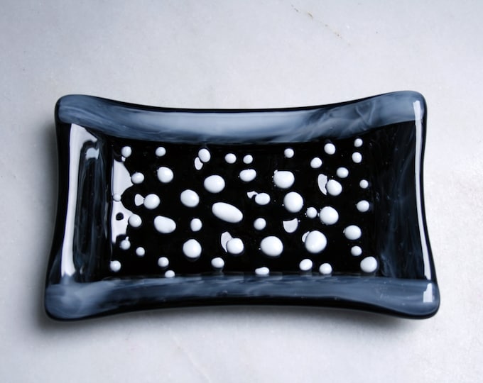 Dotty about Monochrome - a hand made fused glass soap dish in Black & white. Bathroom/ Kitchen/ Bedroom. Trinket dish.