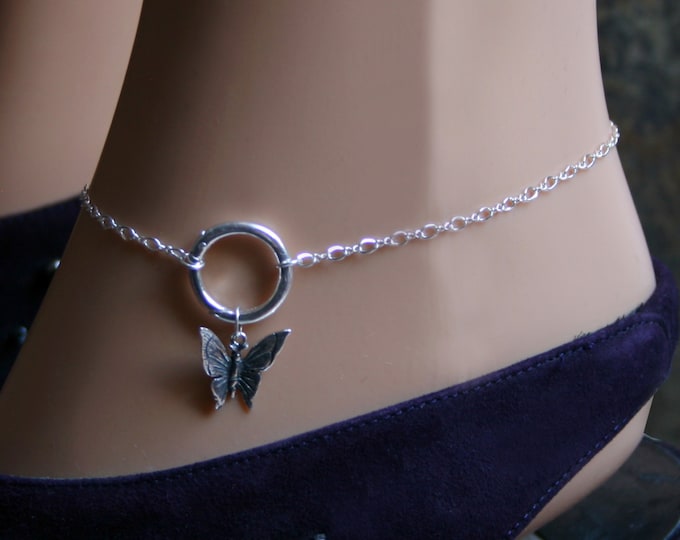 Butterfly dropper 'O' ring Slave Ankle Infinity Chain Bracelet/Sterling BDSM Anklet. Infinity / Eternity / Story of 'O' / Captive ring