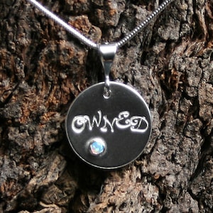 OWNED ~ Personalized PERMANENTLY LOCKING Disc Day Collar / Slave Necklace. Sterling silver. Choose gemstone. Can be personalized on reverse.