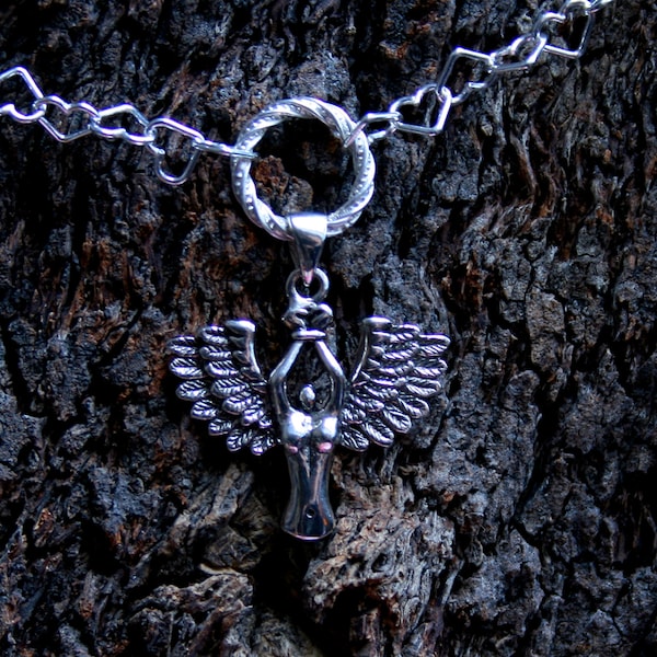 Bound Angel Fancy O ring Permanently Locking Sterling silver Heart chain Day Collar/Slave Necklace Eternity/Infinity ring. Captive/fallen.