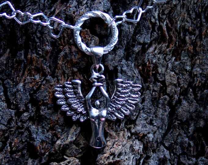 Bound Angel Fancy O ring Permanently Locking Sterling silver Heart chain Day Collar/Slave Necklace Eternity/Infinity ring. Captive/fallen.