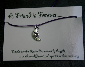 A Friend is Forever - Friendship bracelet - 'The Moon'  Choose Purple, Pink or Black cord. Friendship charm bracelet. String bracelet.