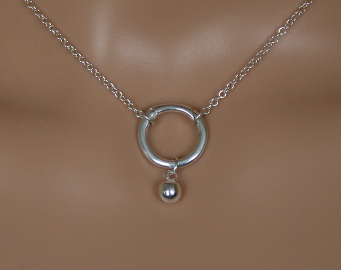 Slave bell - Discrete 'O' ring Day Collar / Slave Necklace. Sterling silver. Captive/Eternity/Infinity ring. Wear as a choker or a necklace