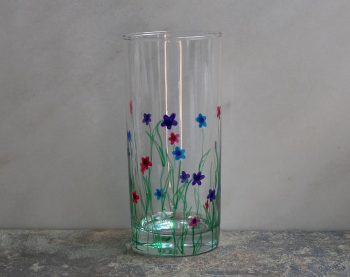 Flower Garden. An exclusive design - hand painted hi-ball glasses. Purple/Pink/Blue/choose color(s) Custom options/personalization available