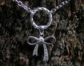 Discrete CZ Bow Fancy 'O' ring Day Collar/Slave Necklace. Sterling silver. Story of 'O' collar. Infinity/Eternity ring. Baby girl bow. DD/lg