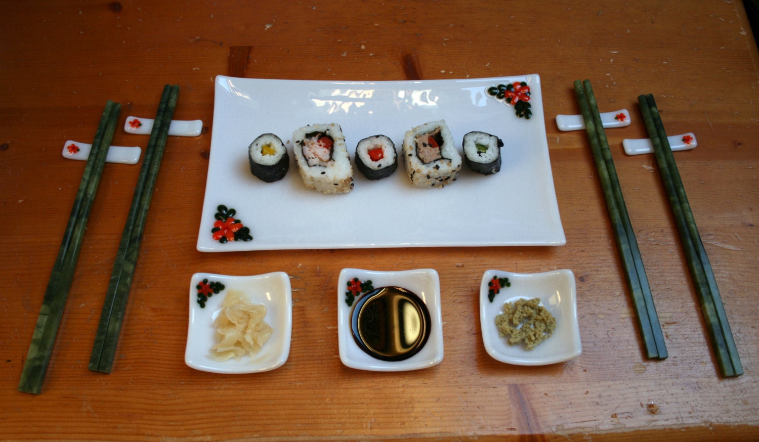 White Sushi Set 6 Pieces Serving Set for 2 Sushi Dish 