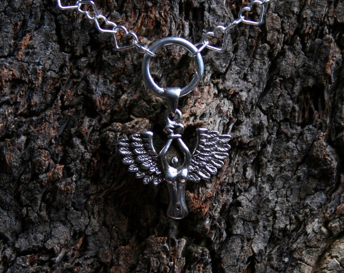 Bound Angel Discrete Permanently Locking O ring Sterling silver Heart chain Day Collar/Slave Necklace Eternity/Infinity ring. Captive/fallen