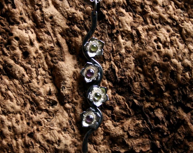 Star-flower cascade ~ Natural gemstone & Sterling Silver pendant. 'Wildflower series' Exclusive design. Choose gemstone/color. MADE TO ORDER
