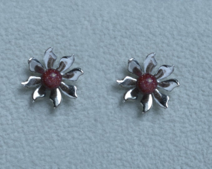 Handmade 'Ma Petite Fleur' earrings. Traditionally hand made, sterling silver gemstone flower stud earrings with Goldstone. For pierced ears